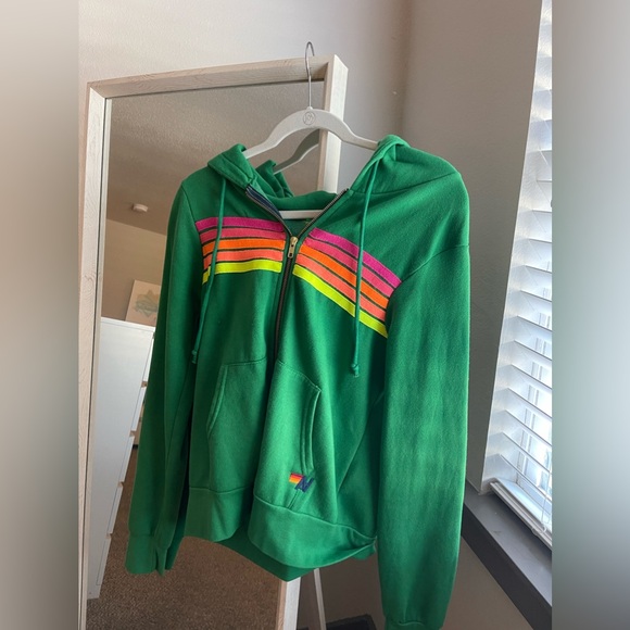 Aviator Nation stripe zip-up hoodie in kelly green Jackets Coats